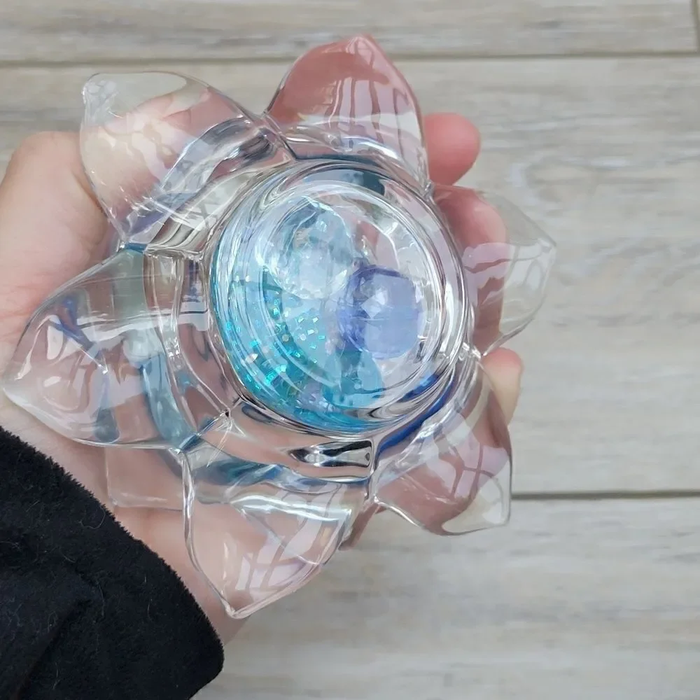 Lotus glass candle holders  with blue beads These are stunning! Pair of tabletop